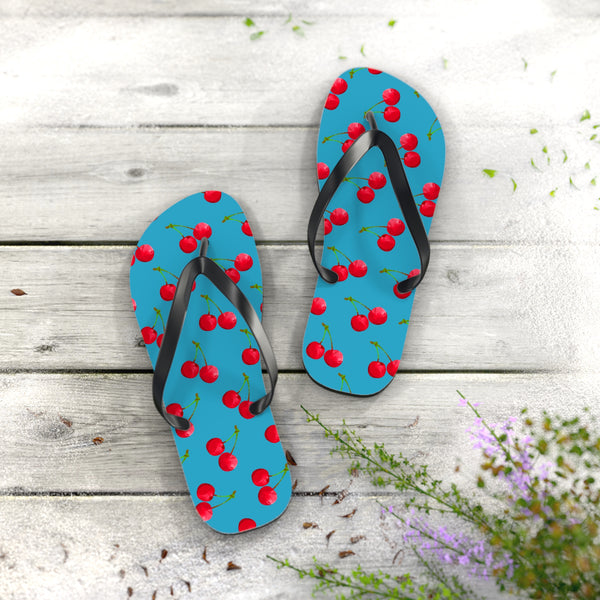 Stylish & durable flip flops for pool & beach, easy fit sandals for men & women, soft & comfortable foot sandals for everyday use - Cherry ocean blue design