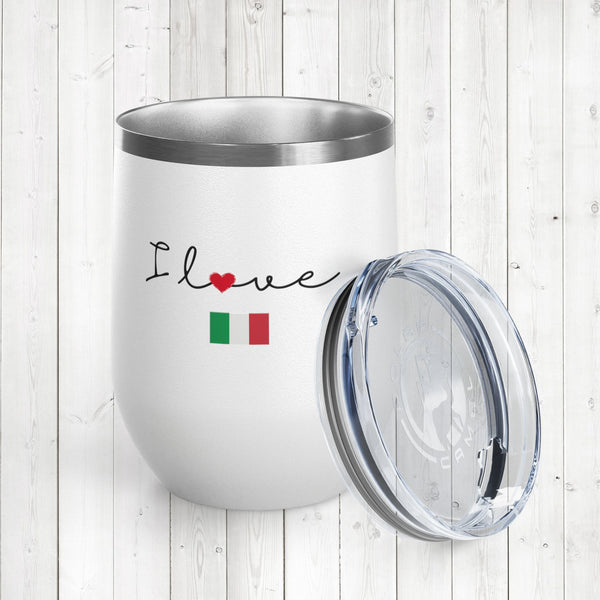 Stylish Insulated Wine Tumbler Cup, Durable Stainless Steel Travel Mug with Lid, Double Wall for Hot or Cold Drinks, Perfect for Wine, Cocktails or Coffee and More, I love Italy