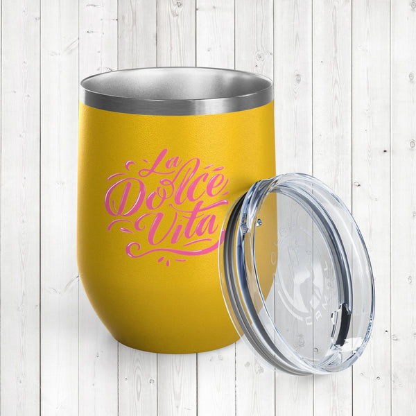 Stylish Insulated Wine Tumbler Cup, Durable Stainless Steel Travel Mug with Lid, Double Wall for Hot or Cold Drinks, Perfect for Wine, Cocktails or Coffee and More, la dolce vita