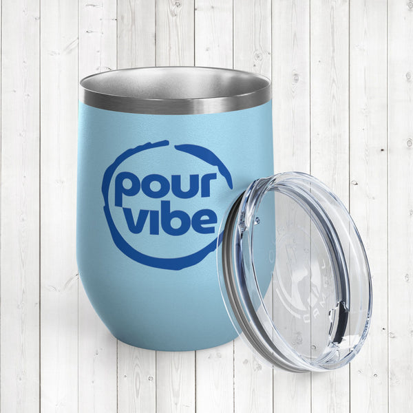 Stylish Insulated Wine Tumbler Cup, Durable Stainless Steel Travel Mug with Lid, Double Wall for Hot or Cold Drinks, Perfect for Wine, Cocktails or Coffee and More, Pourvibe Blue