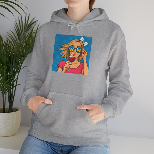 Hoodie for Women, funny saying, Durable Soft Cotton-Poly Blend hoodie with Pocket for All Season, Casual Wear, Ethically Made, popart woman wine Design