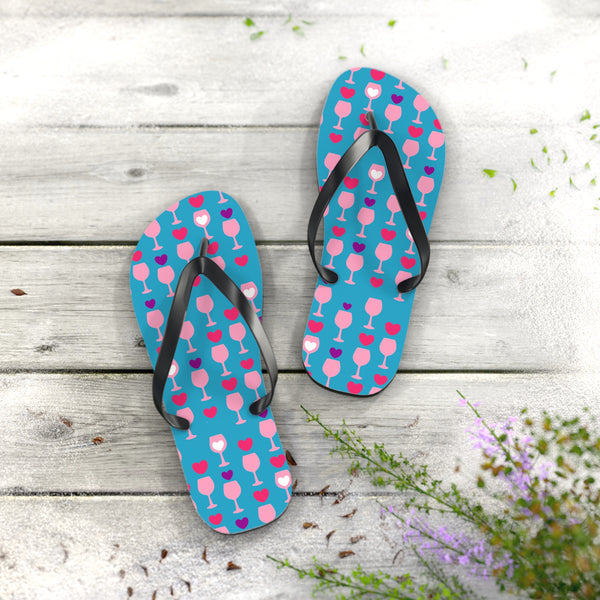 Stylish & durable flip flops for pool & beach, easy fit sandals for men & women, soft & comfortable foot sandals for everyday use - glass hearts ocean blue design