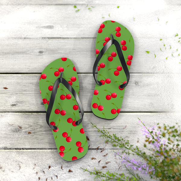 Stylish & durable flip flops for pool & beach, easy fit sandals for men & women, soft & comfortable foot sandals for everyday use - Cherry green design