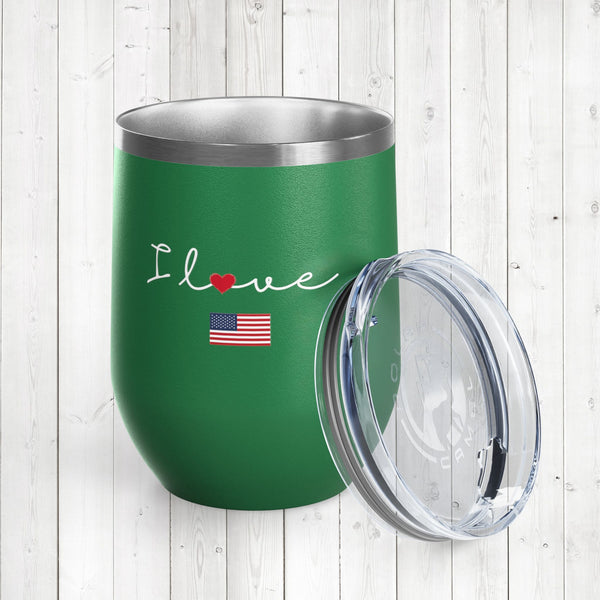 Stylish Insulated Wine Tumbler Cup, Durable Stainless Steel Travel Mug with Lid, Double Wall for Hot or Cold Drinks, Perfect for Wine, Cocktails or Coffee and More, I love USA