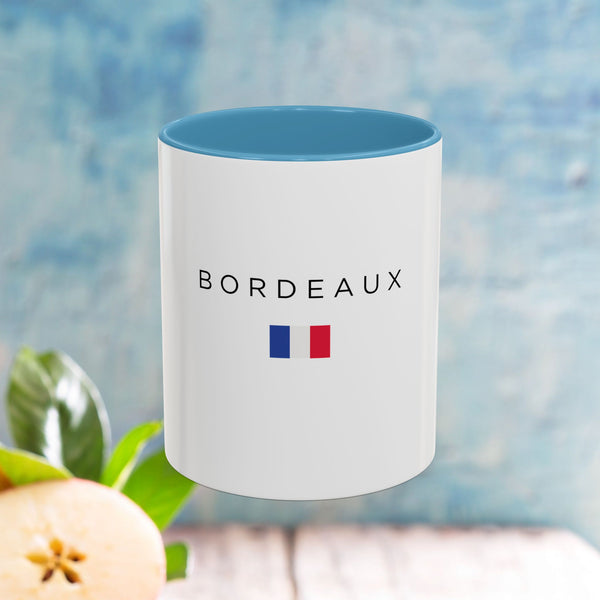 Stylish Ceramic Mug with Colored Handle, Funny Gift Mug, Tea Cup, Coffee Cup, 11oz & 15oz Sizes, Glossy Cup, BPA-Free Gift Mug Design - Bordeaux FranceDesign