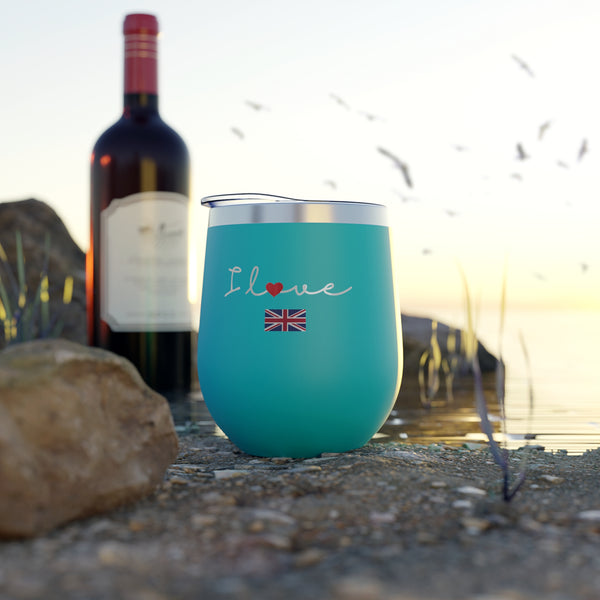 Stylish Durable & Insulated Stainless Steel Tumbler Cup, BPA-Free, Double-Wall Copper Vacuum, Hot & Cold Drinks, Wine, Cocktails, Coffee, I love England Design