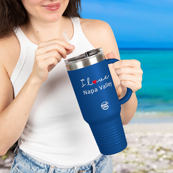 Premium Durable 40 oz (1.18 L) Insulated Stainless Steel Tumbler, Secure Straw Lid, Thermal travel Tumbler, BPA‑Free Straw Lid, Double Wall Hot & Cold, I love Napa Valley Design