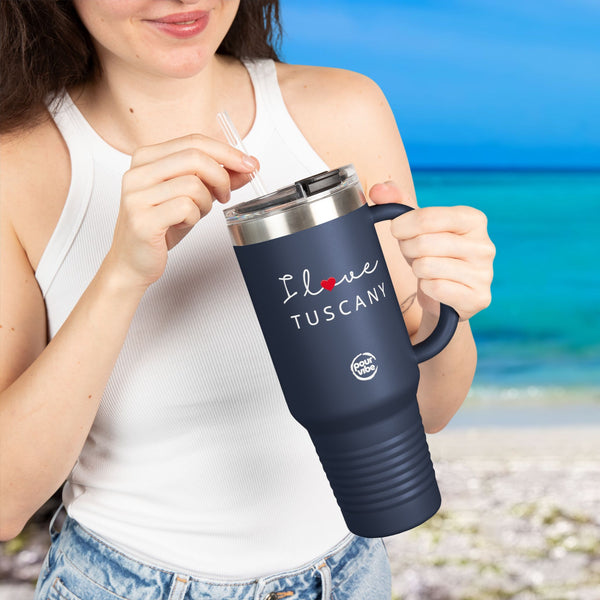 Premium Durable 40 oz (1.18 L) Insulated Stainless Steel Tumbler, Secure Straw Lid, Thermal travel Tumbler, BPA‑Free Straw Lid, Double Wall Hot & Cold, I love Tuscany Design