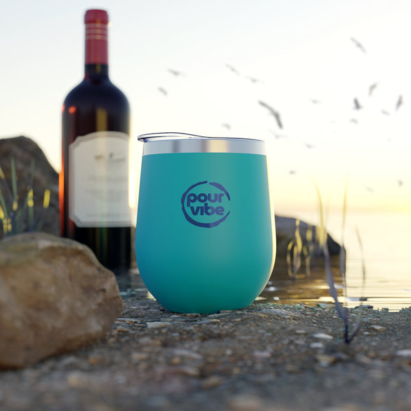 Stylish Durable & Insulated Stainless Steel Tumbler Cup, BPA-Free, Double-Wall Copper Vacuum, Hot & Cold Drinks, Wine, Cocktails, Coffee, PourVibe blue