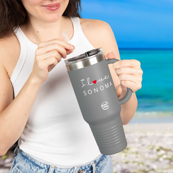 Premium Durable 40 oz (1.18 L) Insulated Stainless Steel Tumbler, Secure Straw Lid, Thermal travel Tumbler, BPA‑Free Straw Lid, Double Wall Hot & Cold, I love Sonoma Design