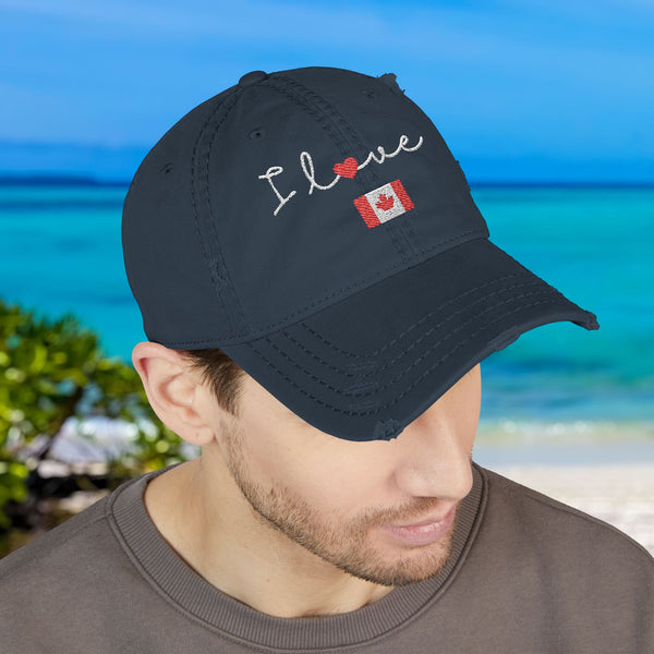Vintage Distressed Canada Cap for Men & Women, Premium 100% Cotton Twill, Breathable, Preshrunk Adjustable Low-Profile Fit hat, Baseball Cap, Embroidered Design
