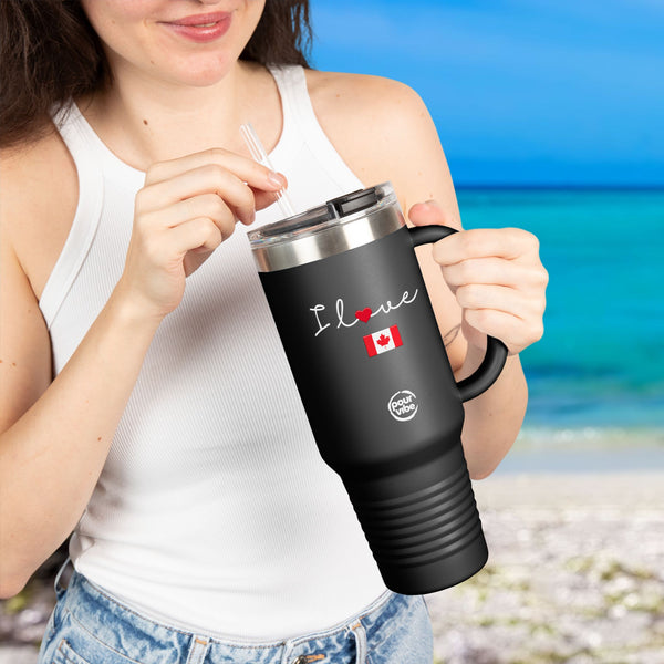 Premium Durable 40 oz (1.18 L) Insulated Stainless Steel Tumbler, Secure Straw Lid, Thermal travel Tumbler, BPA‑Free Straw Lid, Double Wall Hot & Cold, I love Canada Design