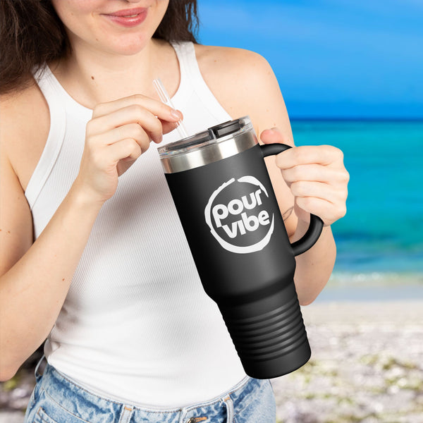 Premium Durable 40 oz (1.18 L) Insulated Stainless Steel Tumbler, Secure Straw Lid, Thermal travel Tumbler, BPA‑Free Straw Lid, Double Wall Hot & Cold, PourVibe W&B