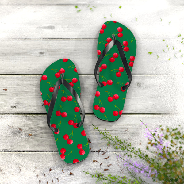 Stylish & durable flip flops for pool & beach, easy fit sandals for men & women, soft & comfortable foot sandals for everyday use - Cherry green design