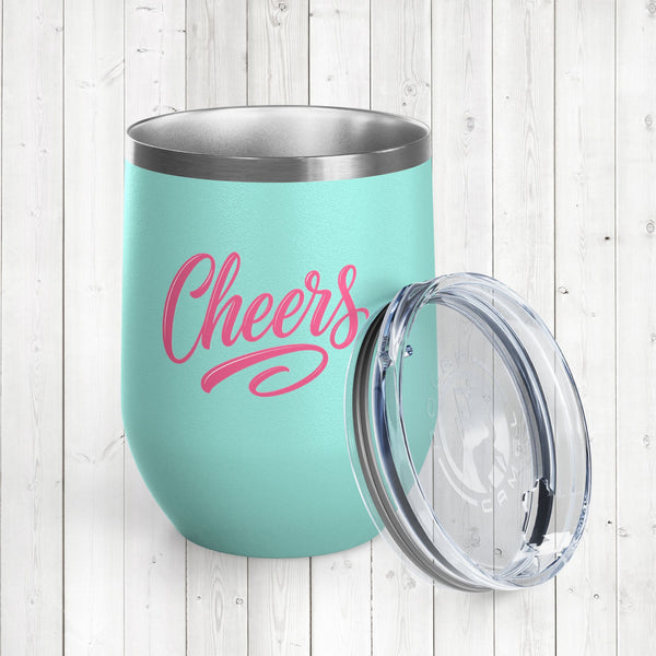 Stylish Insulated Wine Tumbler Cup, Durable Stainless Steel Travel Mug with Lid, Double Wall for Hot or Cold Drinks, Perfect for Wine, Cocktails or Coffee and More, Cheers