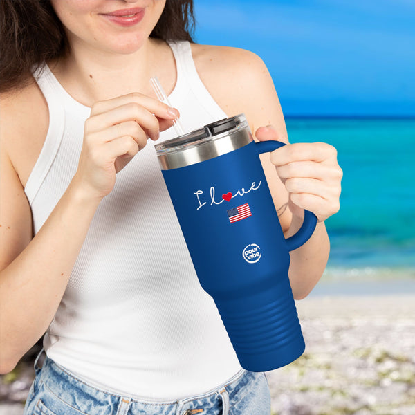 Premium Durable 40 oz (1.18 L) Insulated Stainless Steel Tumbler, Secure Straw Lid, Thermal travel Tumbler, BPA‑Free Straw Lid, Double Wall Hot & Cold, I love USA Design