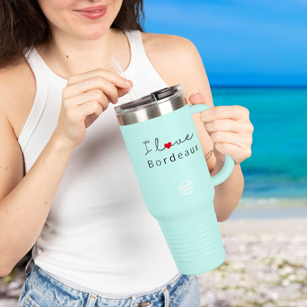 Premium Durable 40 oz (1.18 L) Insulated Stainless Steel Tumbler, Secure Straw Lid, Thermal travel Tumbler, BPA‑Free Straw Lid, Double Wall Hot & Cold, I love Bordeaux Design
