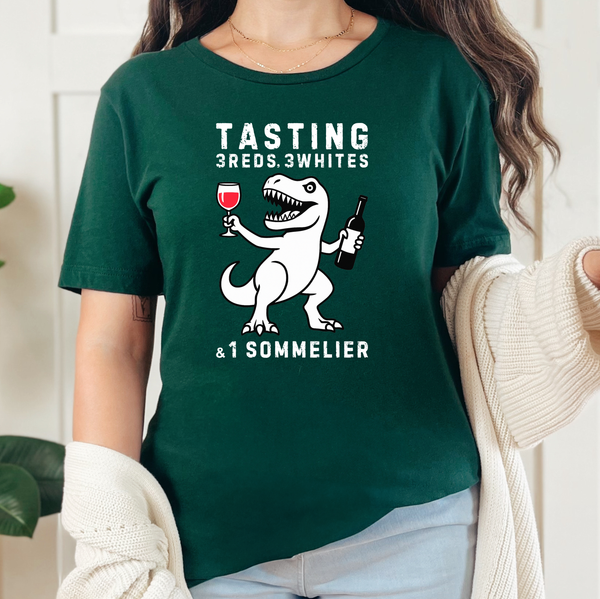 Premium T-Shirt for Women, Funny Design, Cute Stylish Tee, Joke Graphic Shirt, Saying, Shirt Sarcastic Gift, Tasting the sommelier Dinosaur wine