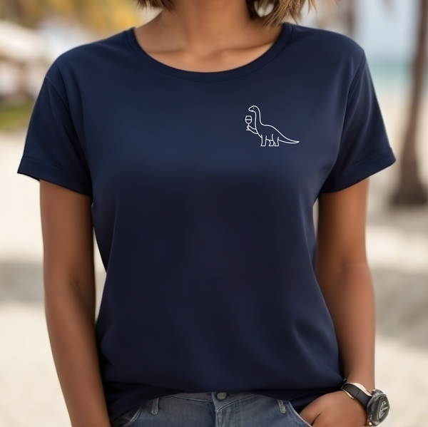 Premium T-Shirt for Women, Funny Design, Cute & Stylish love Tee, Joke Graphic Shirt, Saying, Shirt Sarcastic Gift - Dinosaur glass wine