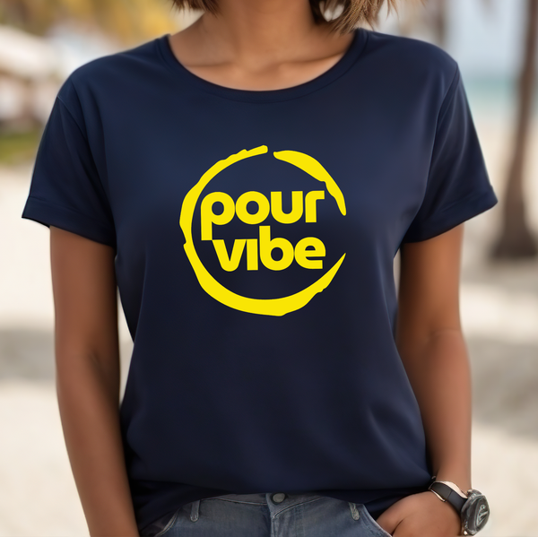 Premium T-Shirt for Women, Design, Cute & Stylish love Tee, Graphic Shirt, Shirt Gift - Pour Wine Design L Yellow & Blue