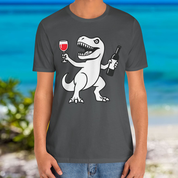Premium T-Shirt for men, Funny Design, Wine Lover, Stylish Tee, Joke Graphic Shirt, Sarcastic Gift, Dinosaur wine Design