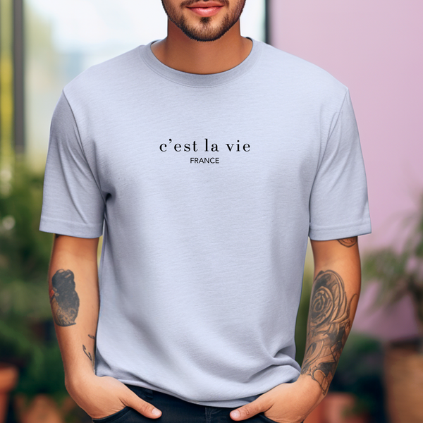 Premium T-Shirt for men, Funny Design, Stylish Tee, Wine Lover Shirt, France Saying, Shirt Sarcastic Gift, C'est la vie Design