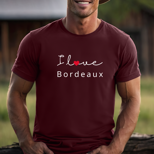 Premium T-Shirt for men, I love Bordeaux, France Design, Soft & Stylish French Tee, Wine Lover Shirt, France Gift tee, Bordeaux gift