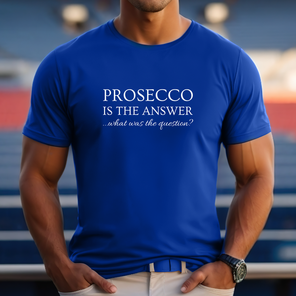 Premium T-Shirt for men, Funny Design, Stylish Tee, Joke, Wine lover Shirt, Saying, Shirt Sarcastic Gift, Prosecco is the answer
