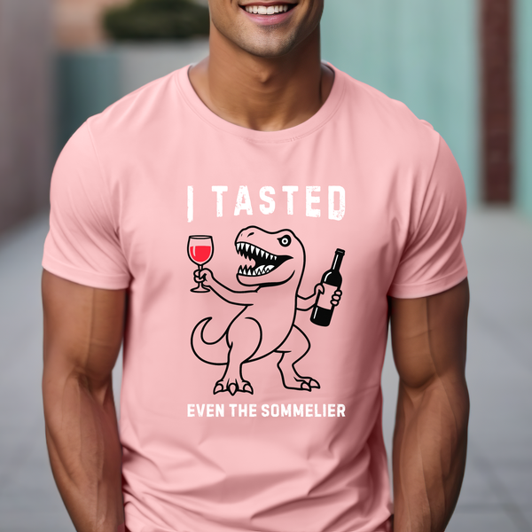 Premium T-Shirt for men, Funny Design, Stylish Tee, Wine Lover Shirt, Saying, Sarcastic Gift, I tasted the sommelier Dinosaur
