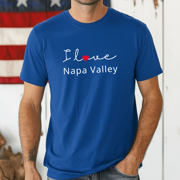 Premium T-Shirt for men, I love Napa Valley, USA Design, Stylish American Tee, USA Flag, Gift tee, Napa Valley shirt