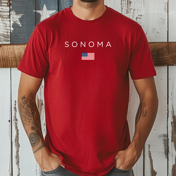 Premium T-Shirt for Men, Sonoma, USA Design, Stylish Tee, Wine Lover Shirt, USA Flag, USA Gift, Patriotic Shirt