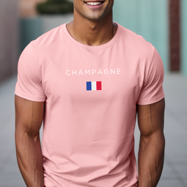 Premium T-Shirt for men, Champagne, France Design, Stylish French Tee, Wine Lover Shirt, France Flag, France Gift