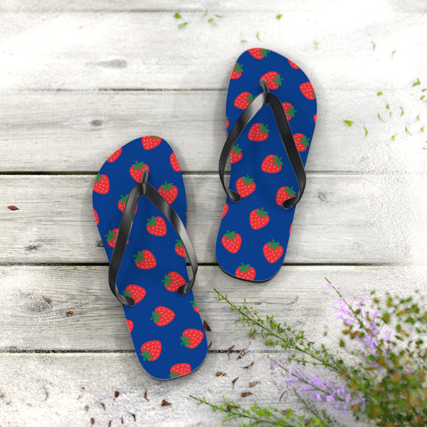 Stylish & durable flip flops for pool & beach, easy fit sandals for men & women, soft & comfortable foot sandals for everyday use - strawberry navy design
