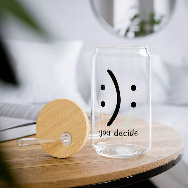 Elegant and Durable 16oz Glass Sipper Tumbler, BPA-Free Clear Glass with Optional Eco Lid and Straw, Ideal Drinkware Gift for Cocktail, Juices, Wine, Ice Coffee and Iced Tea. You decide black PourVibe