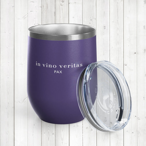 Stylish Insulated Wine Tumbler Cup, Durable Stainless Steel Travel Mug with Lid, Double Wall for Hot or Cold Drinks, Perfect for Wine, Cocktails or Coffee and More, In vino veritas pax