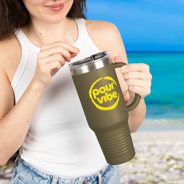 Premium Durable 40 oz (1.18 L) Insulated Stainless Steel Tumbler, Secure Straw Lid, Thermal travel Tumbler, BPA‑Free Straw Lid, Double Wall Hot & Cold, PourVibe Yellow