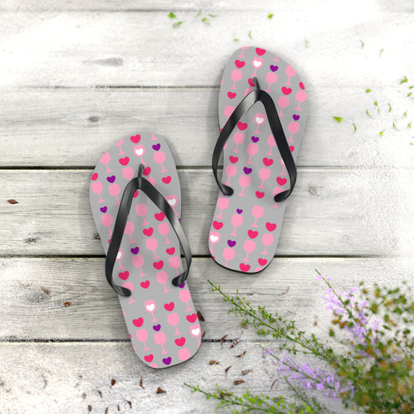 Stylish & durable flip flops for pool & beach, easy fit sandals for men & women, soft & comfortable foot sandals for everyday use - Glass hearts grey design
