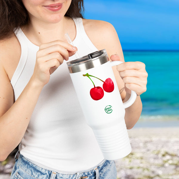 Premium Durable 40 oz (1.18 L) Insulated Stainless Steel Tumbler, Secure Straw Lid, Thermal travel Tumbler, BPA‑Free Straw Lid, Double Wall Hot & Cold, Cherries Design