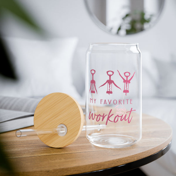 Elegant and Durable 16oz Glass Sipper Tumbler, BPA-Free Clear Glass with Optional Eco Lid and Straw, Ideal Drinkware Gift for Cocktail, Juices, Wine, Ice Coffee and Iced Tea. My favorite workout pink PourVibe