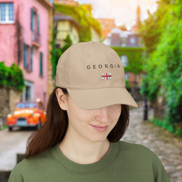Stylish Classic Cap for Men & Women, Georgia, 100% Cotton, Breathable, Adjustable Strap, All-Season Fit, Permacurv® Visor, Clean Look with Embroidered Design, Georgia Flag