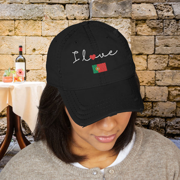 Vintage Distressed Portugal Cap for Men & Women, Premium 100% Cotton Twill, Breathable, Preshrunk Adjustable Low-Profile Fit hat, Baseball Cap, Embroidered I love Portugal Flag Design