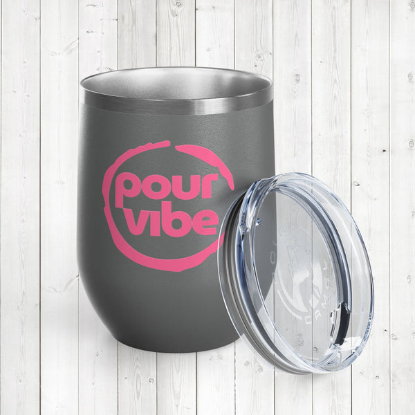 Stylish Insulated Wine Tumbler Cup, Durable Stainless Steel Travel Mug with Lid, Double Wall for Hot or Cold Drinks, Perfect for Wine, Cocktails or Coffee and More, Pourvibe Pink