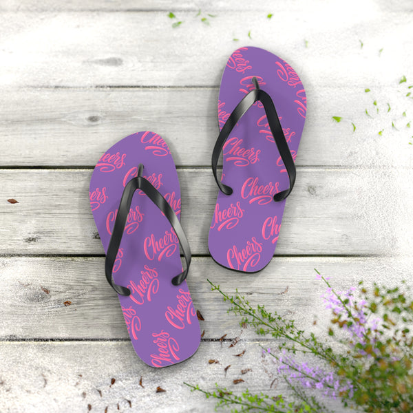 Stylish & durable flip flops for pool & beach, easy fit sandals for men & women, soft & comfortable foot sandals for everyday use - cheers purple design