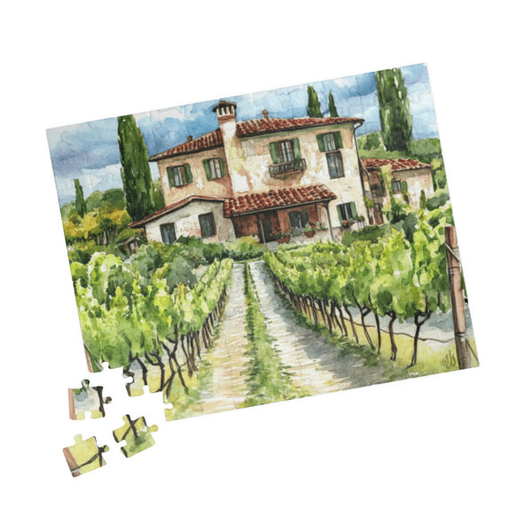 Beautiful Watercolor puzzle, 110, 252, 520, 1014 piece, (b) county side vineyard, family jigsaw puzzle for adults & kids, wine puzzle game, glossy laminated puzzle