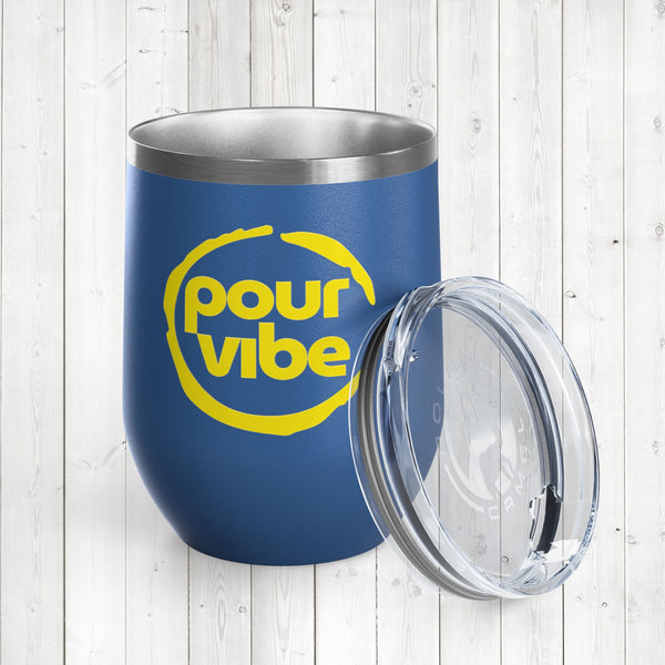 Stylish Insulated Wine Tumbler Cup, Durable Stainless Steel Travel Mug with Lid, Double Wall for Hot or Cold Drinks, Perfect for Wine, Cocktails or Coffee and More, Pourvibe Yellow