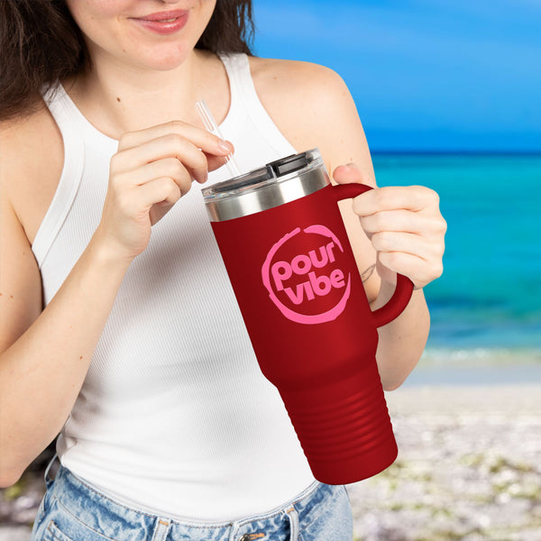 Premium Durable 40 oz (1.18 L) Insulated Stainless Steel Tumbler, Secure Straw Lid, Thermal travel Tumbler, BPA‑Free Straw Lid, Double Wall Hot & Cold, PourVibe Pink