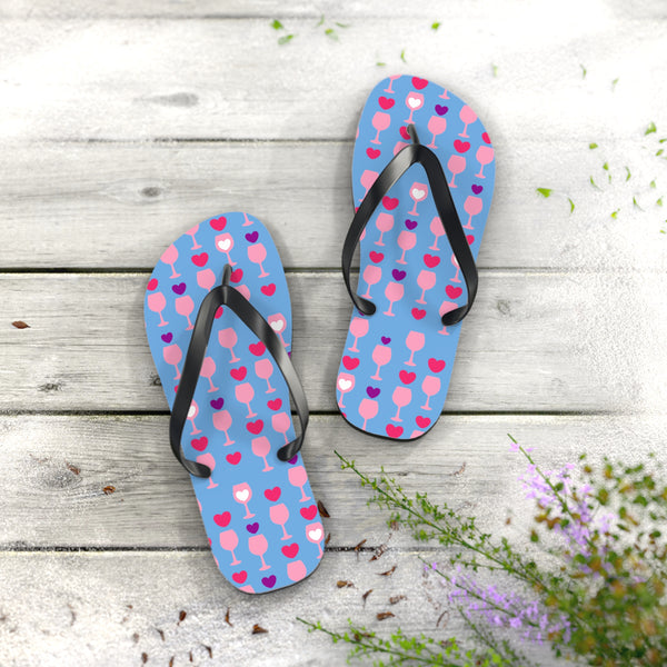 Stylish & durable flip flops for pool & beach, easy fit sandals for men & women, soft & comfortable foot sandals for everyday use - glass hearts light blue design