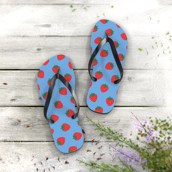 Stylish & durable flip flops for pool & beach, easy fit sandals for men & women, soft & comfortable foot sandals for everyday use - strawberry light blue design